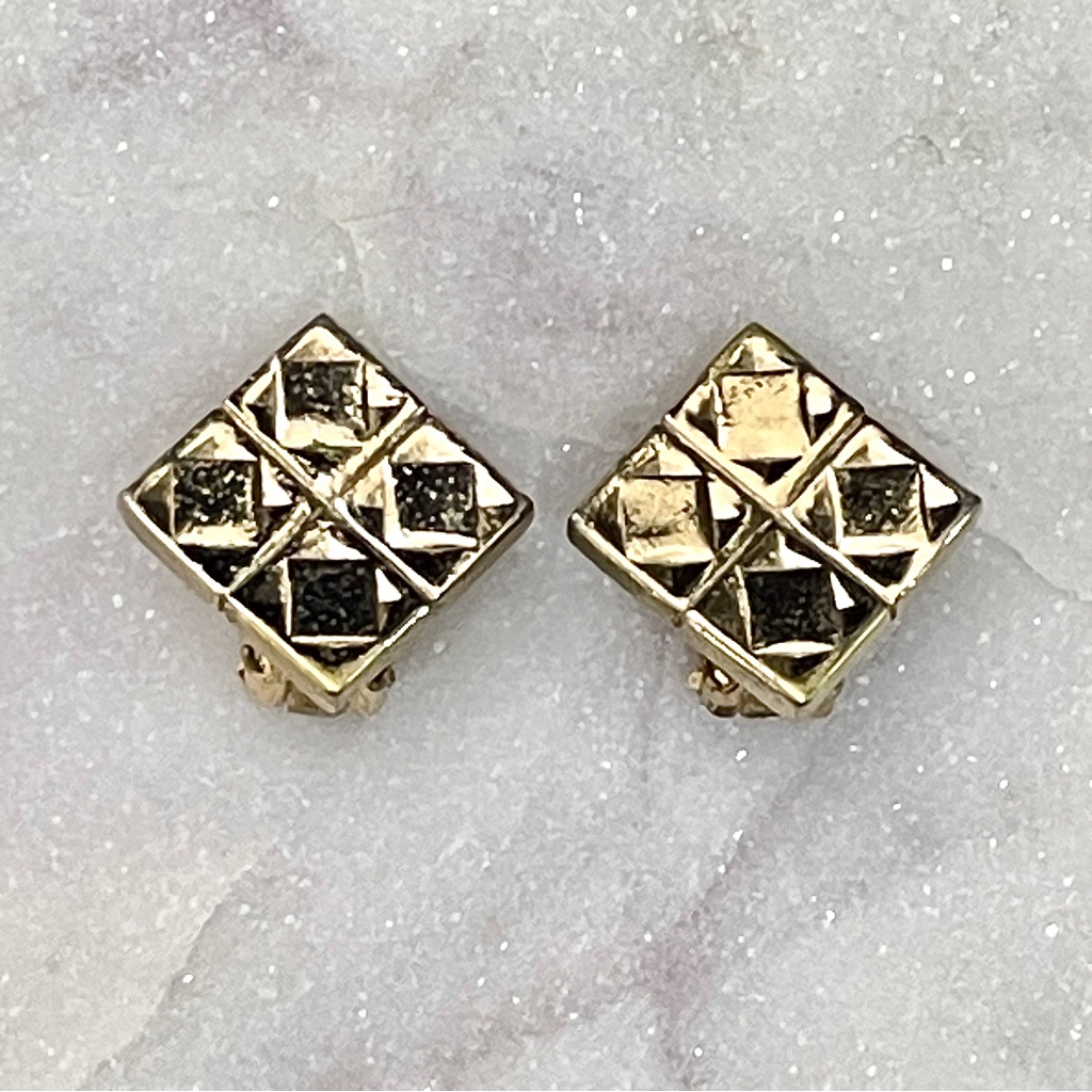 Berger Signed Vintage Gold Tone Geometric Square Clip On Earrings Minimalist 21$